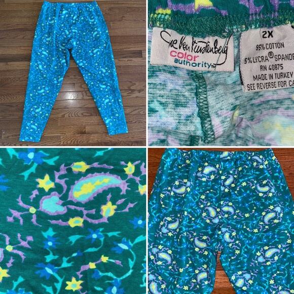 Diane Von Furstenberg DVF Color Authority Knit Pant Jade Paisley MINT COND 2X - Picture 1 of 10